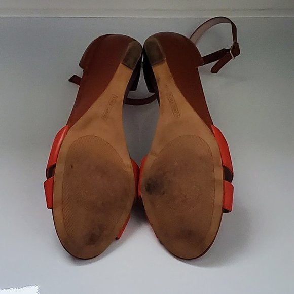 Vince Camuto Orange/Saddle Leather Wedge Ankle Strap Shoes - Picture 9 of 10